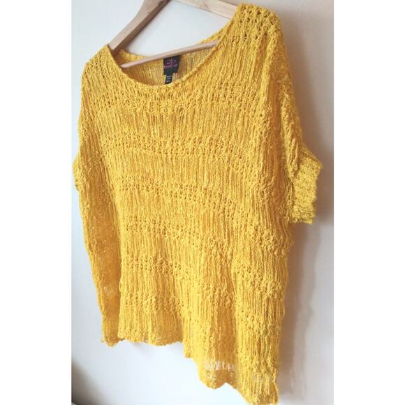 2b Bebe Womens M/L Loose Knit Sweater Top Bright Yellow Boxy Boho Artsy Y2K - Picture 2 of 11